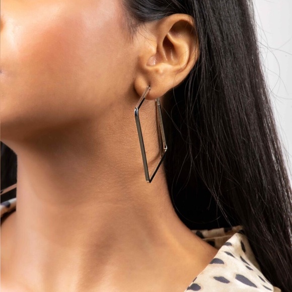Jewelry - Silver Square Metallic Hoop Earrings